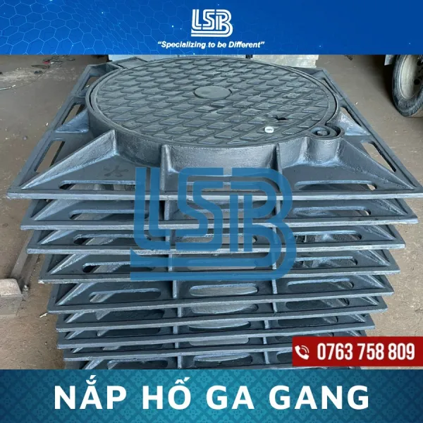 Nắp hố ga Gang/composite dạng khung vuông âm, nắp tròn- Thoát nước đô thị